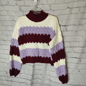 BB Dakota Steve Madden Chunky Knit Mock Neck Striped Sweater NWT Size Small